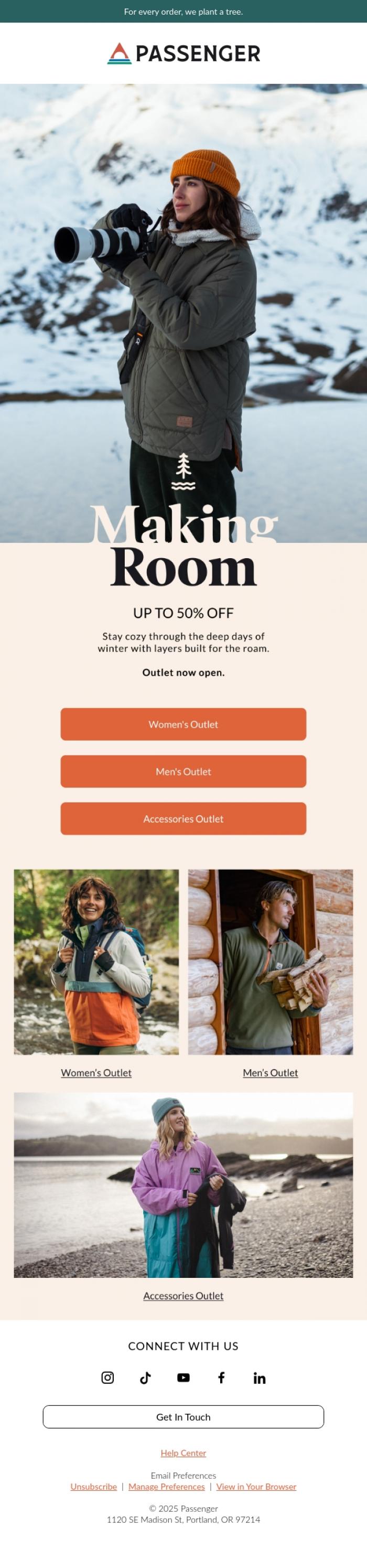 Email Design Inspiration from Passenger, John, Outlet Sale Now Open