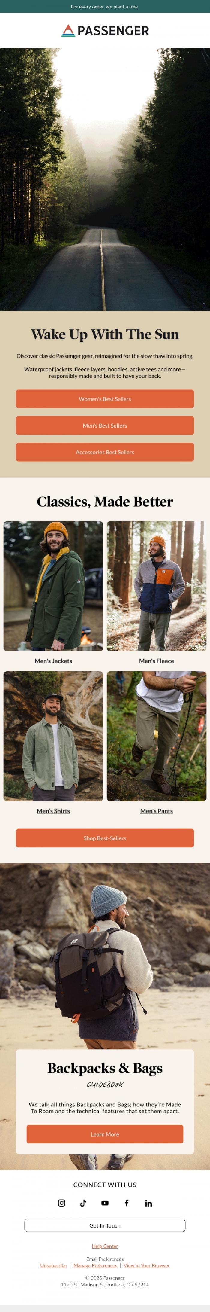 Email Design Inspiration from Passenger, Explore: Best-Selling Gear