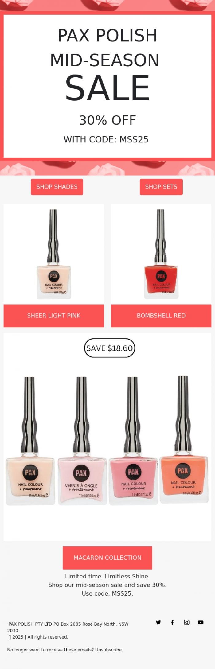Email Design Inspiration from PAX Polish, Don't Miss Our Mid Season Sale