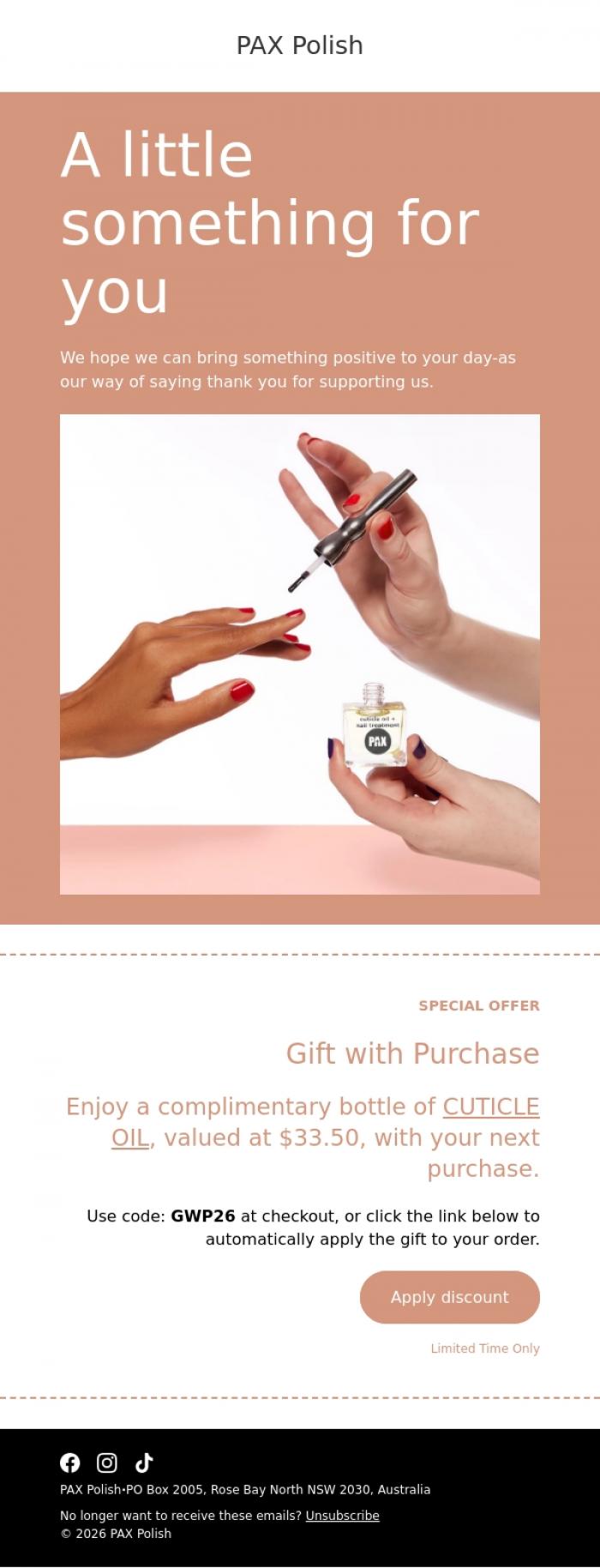Email Design Inspiration from PAX Polish, A little something for you xoxo