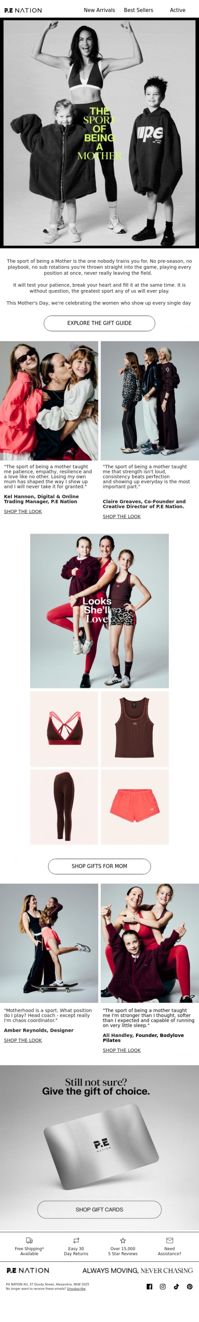 Email Design Inspiration from P.E Nation, The Sport of Being A Mother