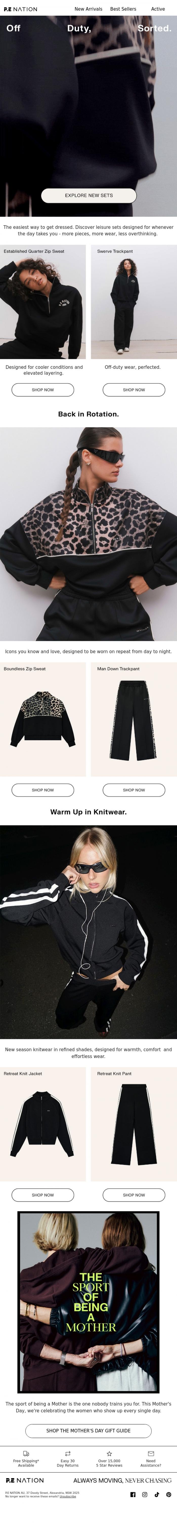 Email Design Inspiration from P.E Nation, Sets that just work
