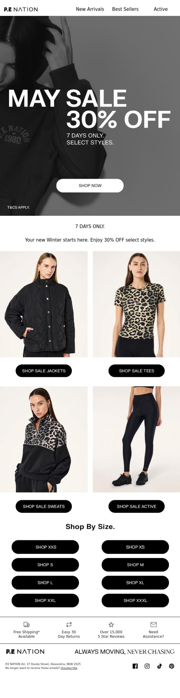 Email Design Inspiration from P.E Nation, 30% OFF: MAY SALE