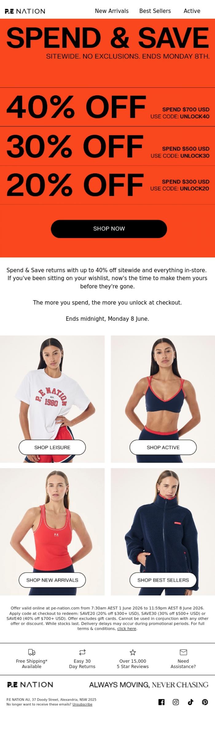 Email Design Inspiration from P.E Nation, Up to 40% Off | Sitewide Sale