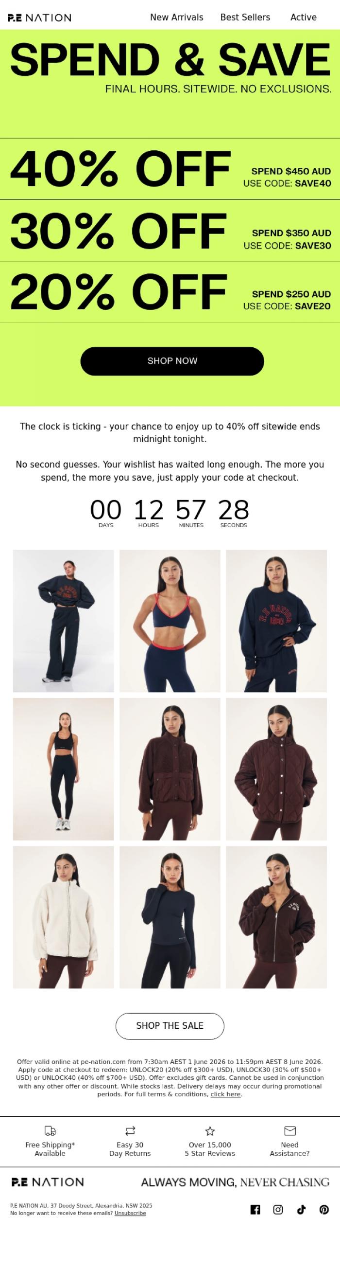 Email Design Inspiration from P.E Nation, FINAL HOURS: Up to 40% Off Sitewide