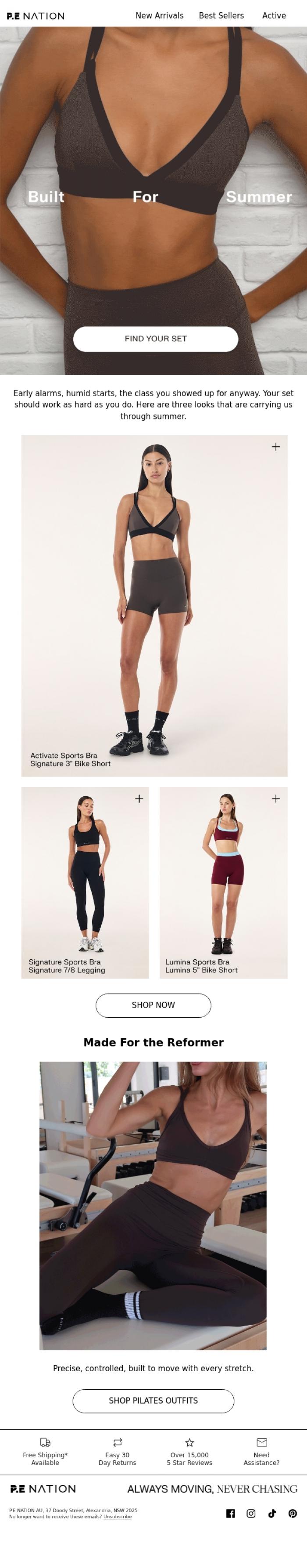 Email Design Inspiration from P.E Nation, Three sets built for hot starts