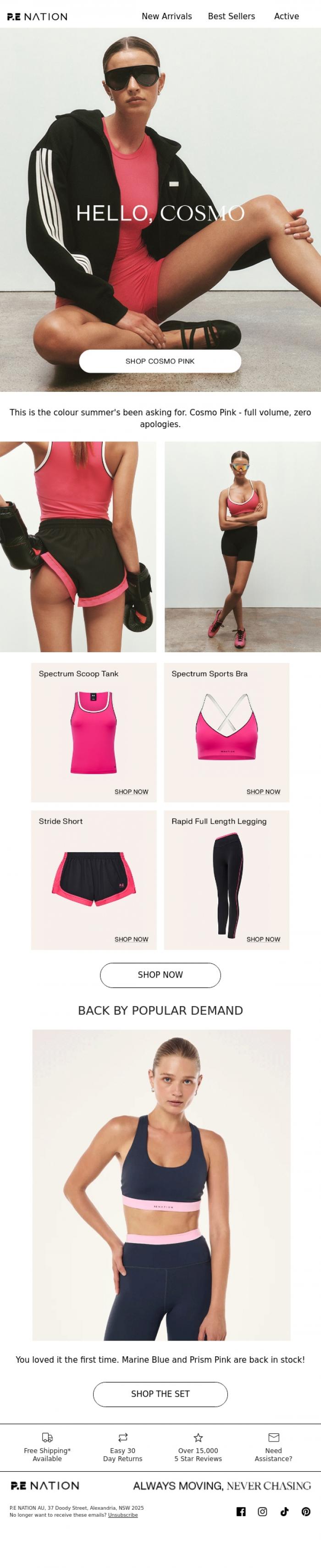 Email Design Inspiration from P.E Nation, Colour of the season: Cosmo Pink