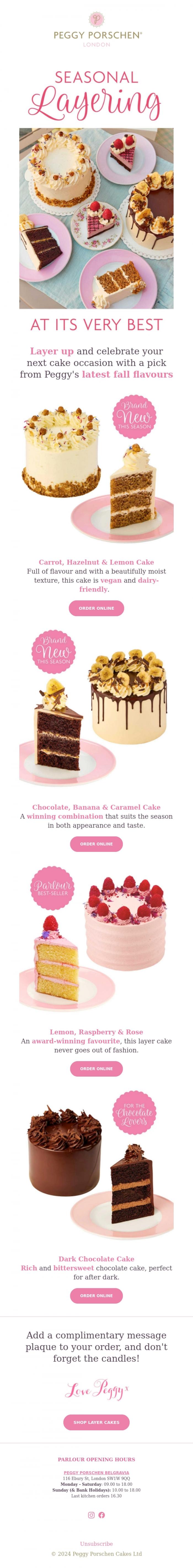 Email Design Inspiration from Peggy Porschen Cakes Ltd, Seasonal layering at its very best