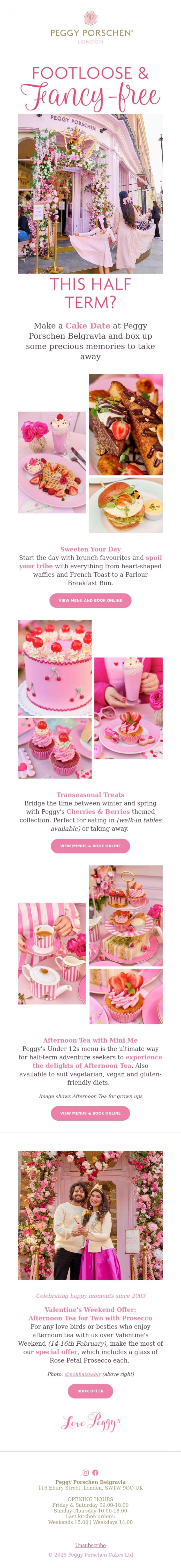 Email Design Inspiration from Peggy Porschen Cakes Ltd, Half-Term Heros&nbsp;at the Peggy Porschen Parlour&nbsp;