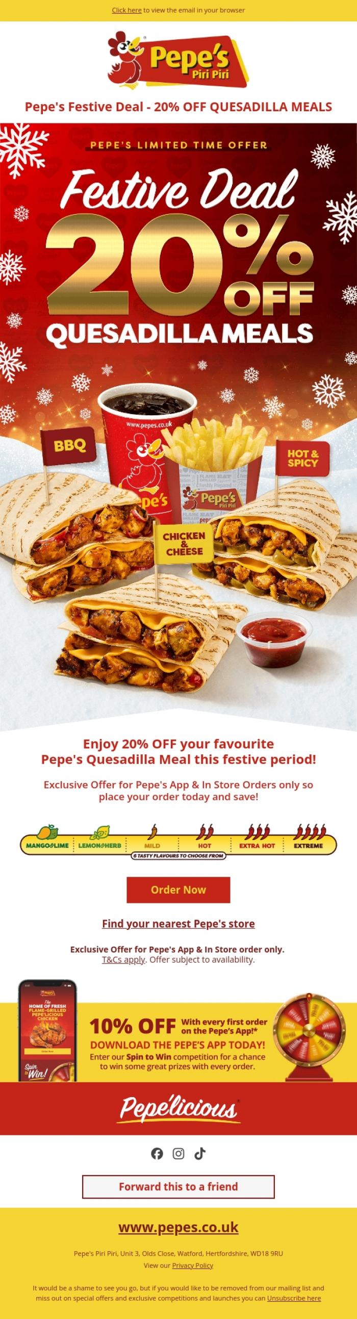 Email Design Inspiration from Pepe's, Festive Saving's at Pepe's