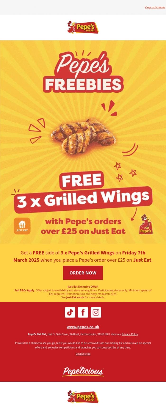 Email Design Inspiration from Pepe's, FREE Pepe's wings today