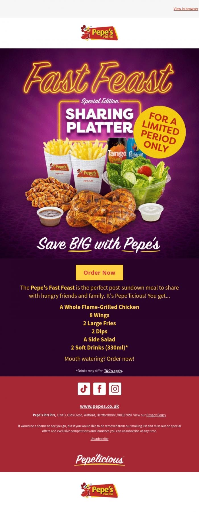 Email Design Inspiration from Pepe's, New Limited Edition Fast Feast...