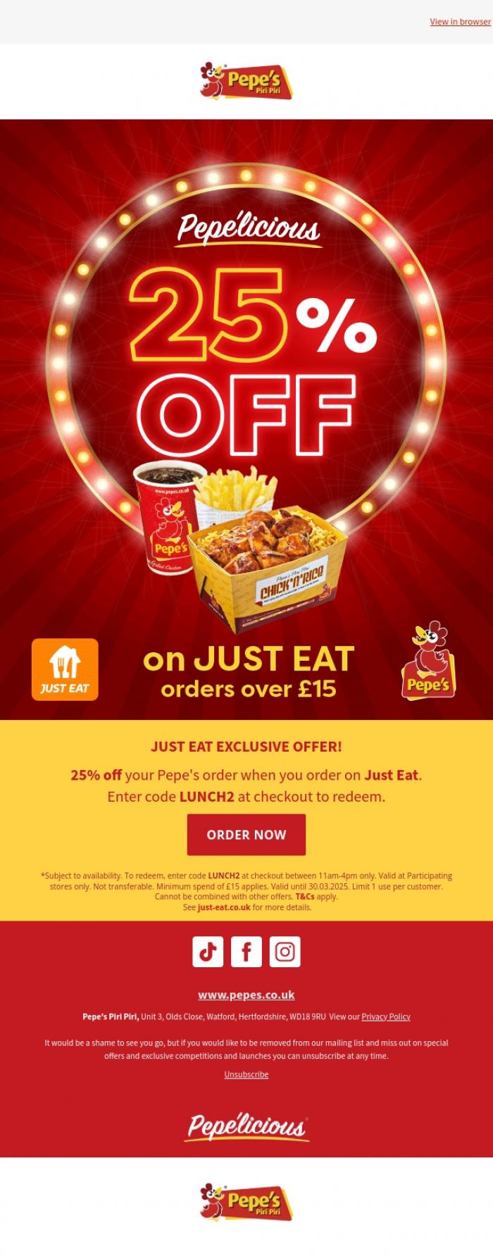 Email Design Inspiration from Pepe's, 25% OFF your Pepe's order