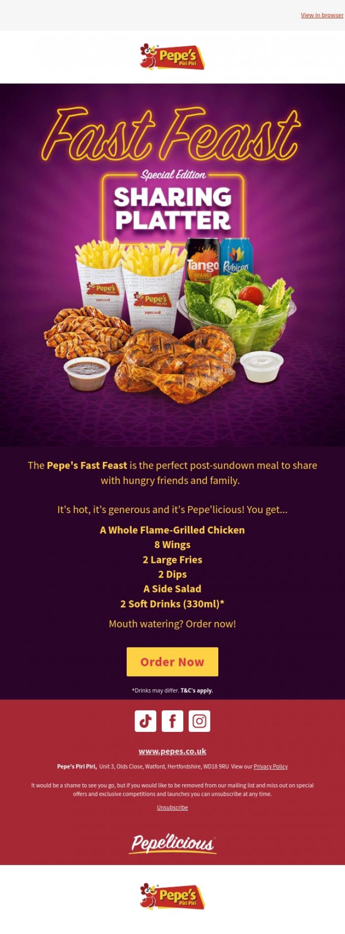 Email Design Inspiration from Pepe's, Limited Edition Fast Feast