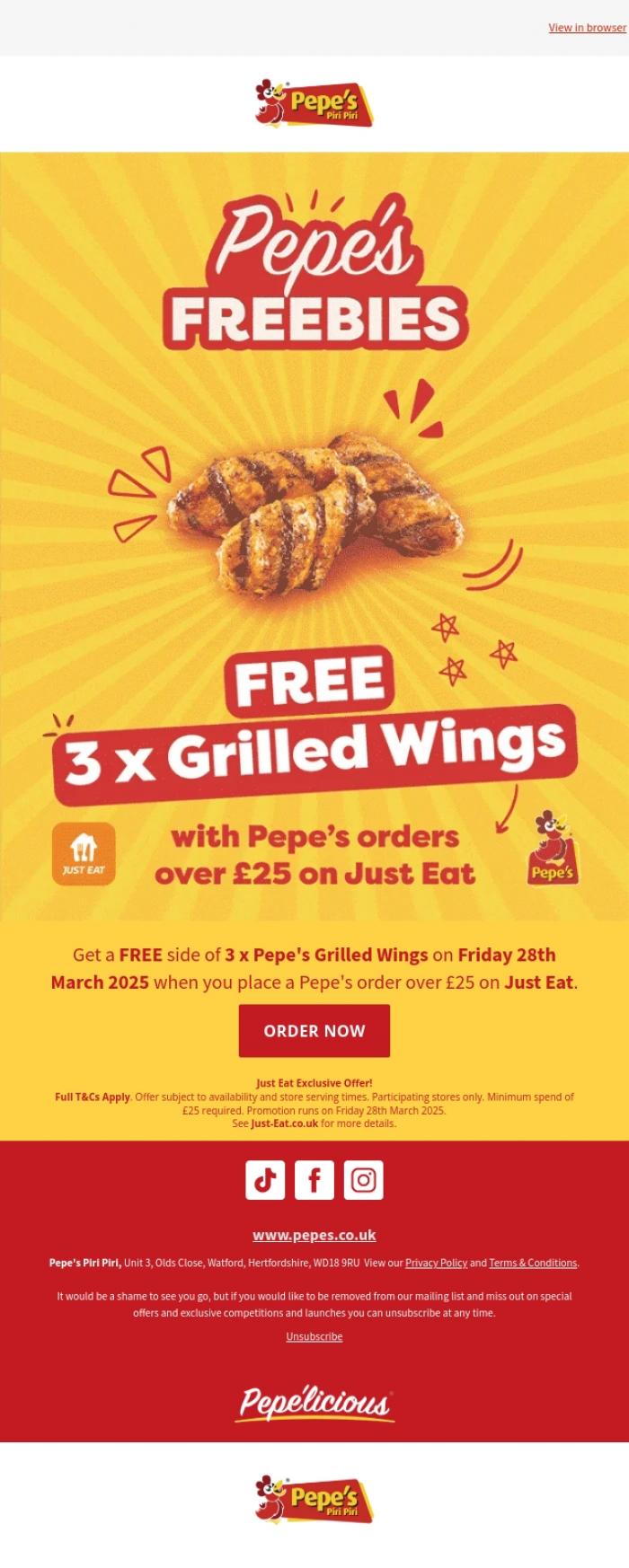 Email Design Inspiration from Pepe's, FREE Pepe's wings today!