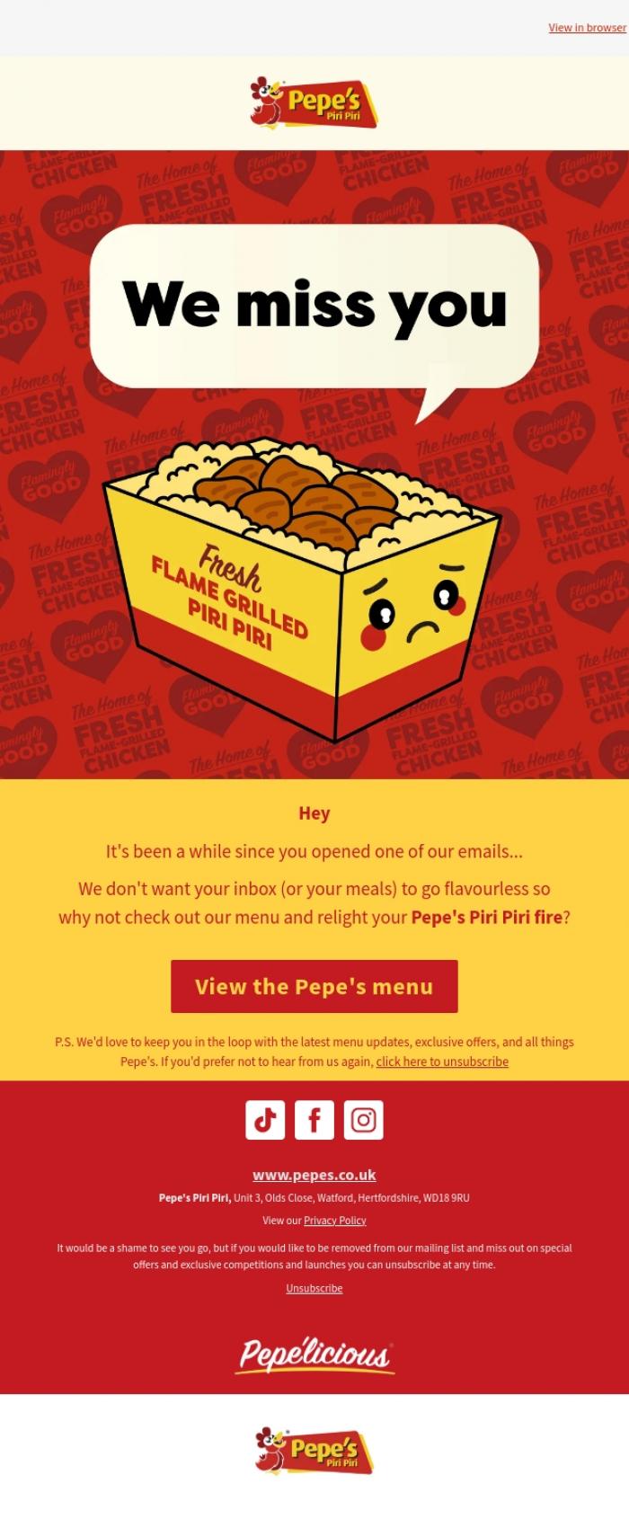 Email Design Inspiration from Pepe's, , do you still want to hear from us?