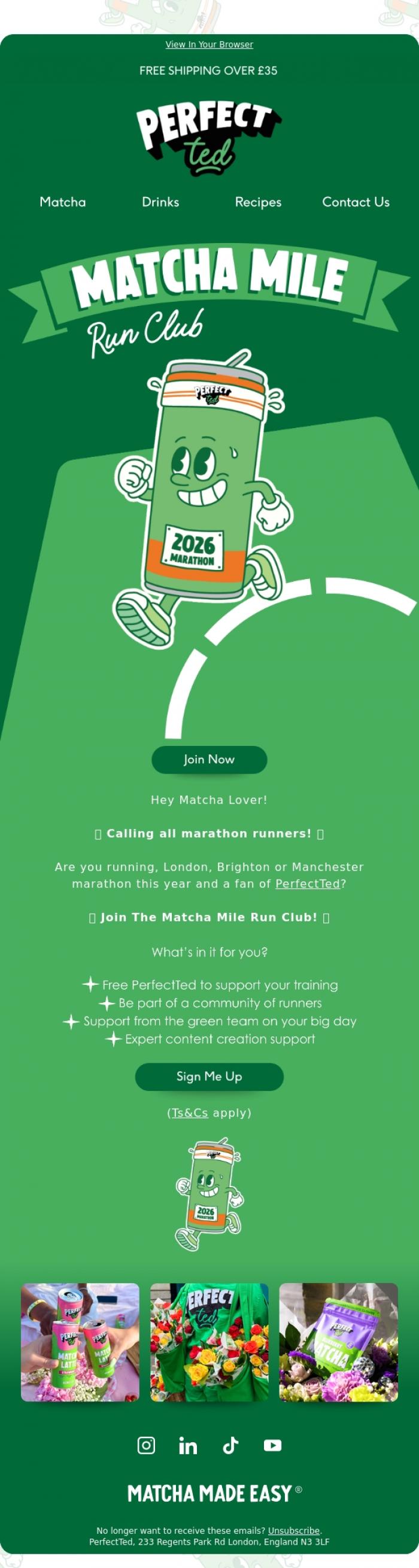 Email Design Inspiration from PerfectTed, Matcha Mile Run Club 👟