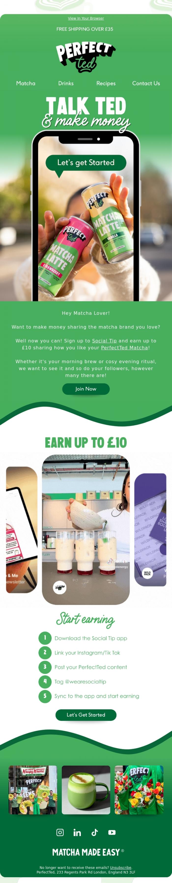 Email Design Inspiration from PerfectTed, 💚 Join Social Tip 💵