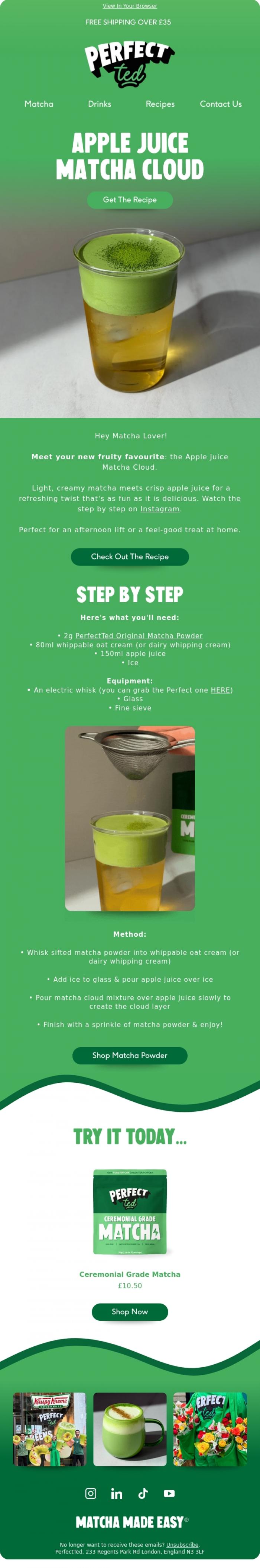 Email Design Inspiration from PerfectTed, Apple Juice Matcha Cloud 🍏