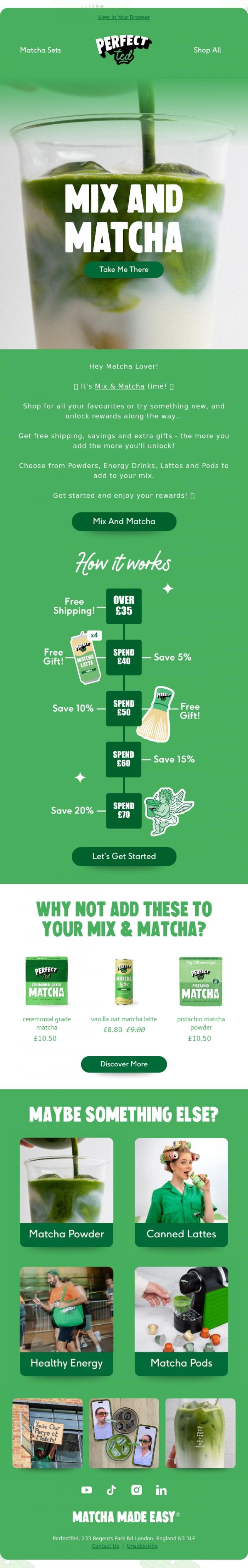 Email Design Inspiration from PerfectTed, Mix And Matcha Is Here 💚