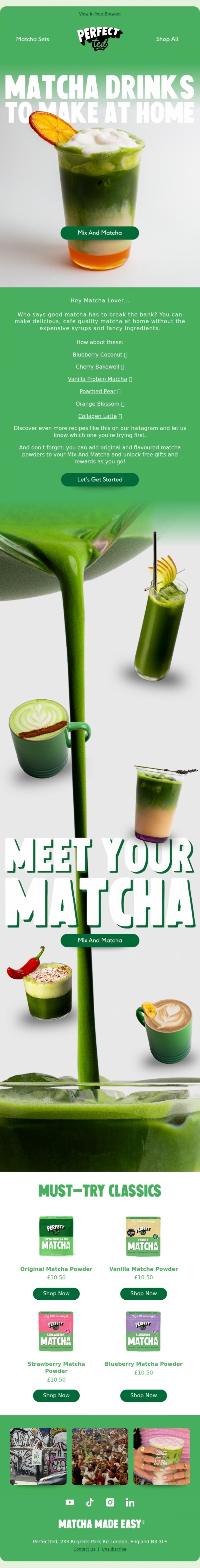 Email Design Inspiration from PerfectTed, Barista Quality Matcha At Home 💚