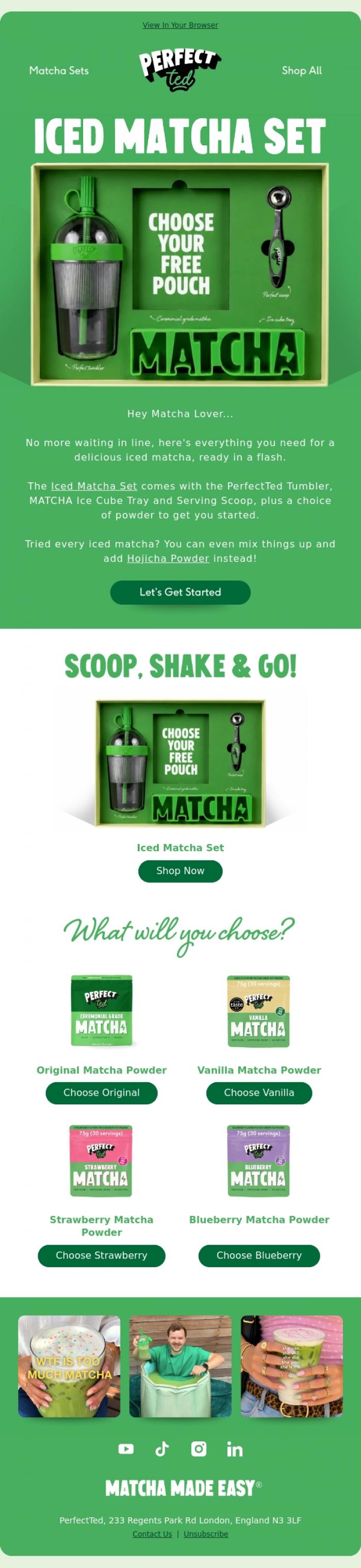 Email Design Inspiration from PerfectTed, Iced Matcha At Home?!