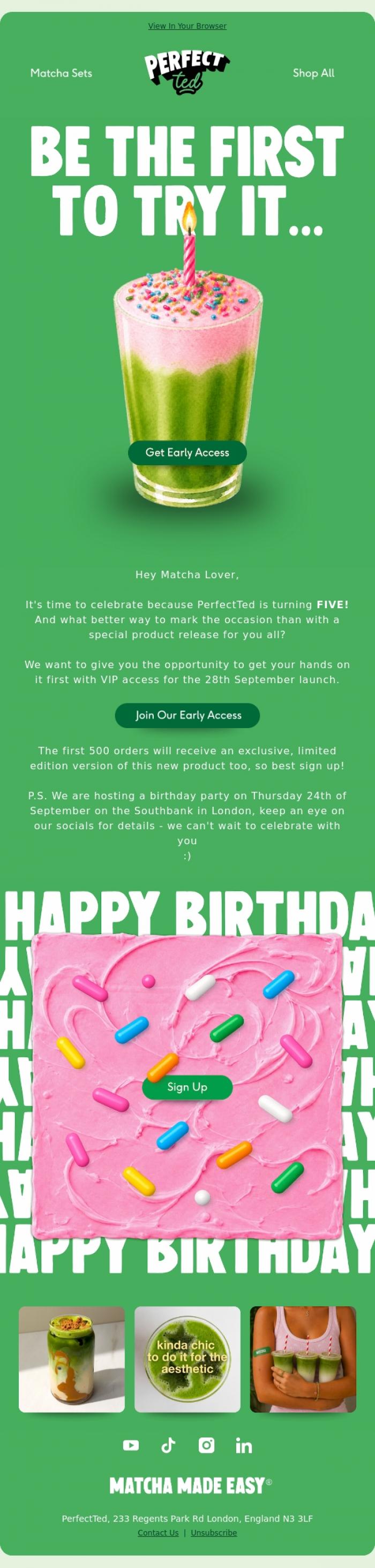 Email Design Inspiration from PerfectTed, Something Special Is On The Way... 🎂