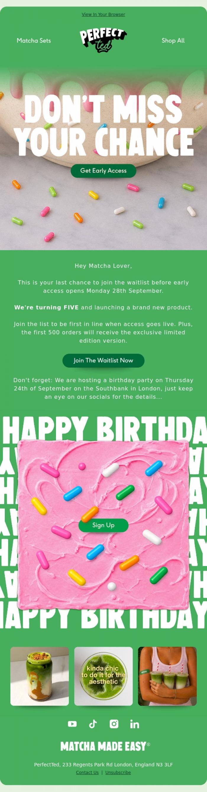 Email Design Inspiration from PerfectTed, Last Chance For Early Access... ⏳