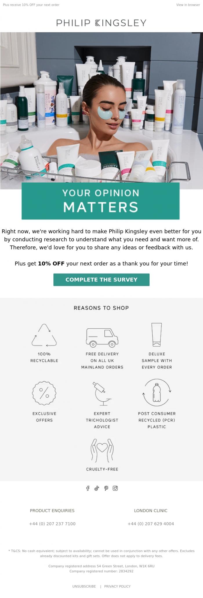 Email Design Inspiration from Philip Kingsley, We Want To Hear From You