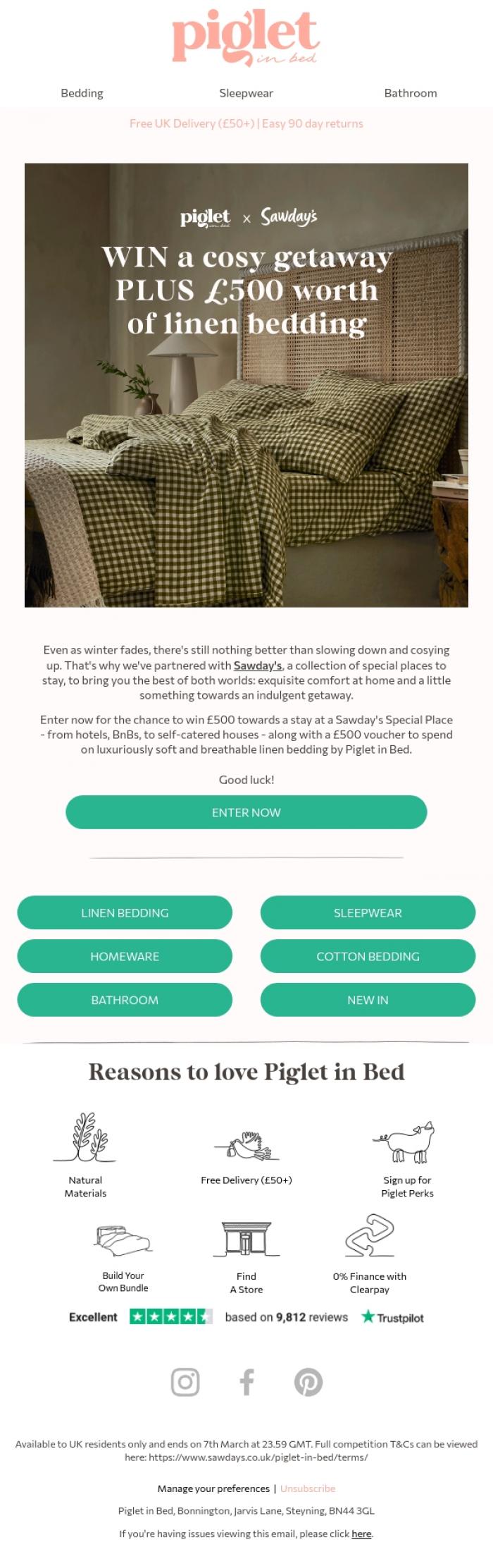 Email Design Inspiration from Piglet in Bed, WIN &pound;1000 in vouchers ✨