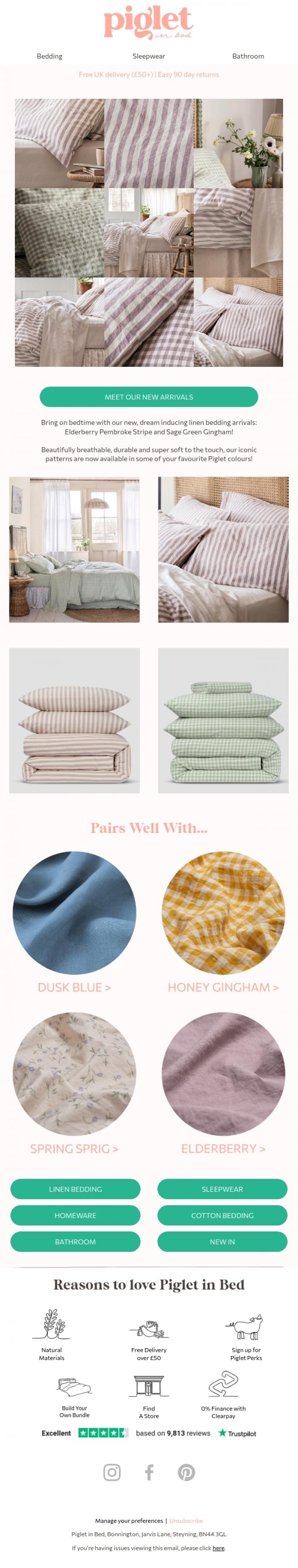 Email Design Inspiration from Piglet in Bed, Our most requested gingham bedding is here!