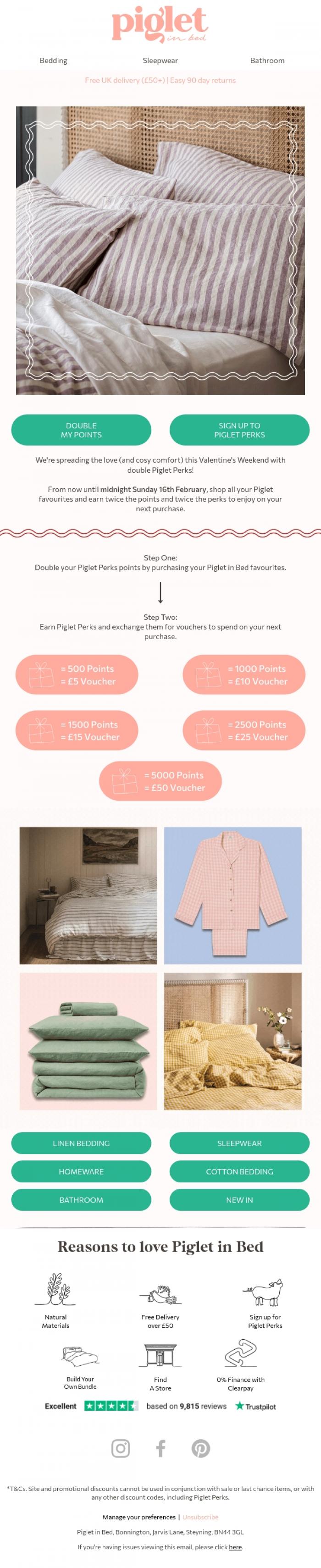 Email Design Inspiration from Piglet in Bed, 💝Double your loyalty points💝