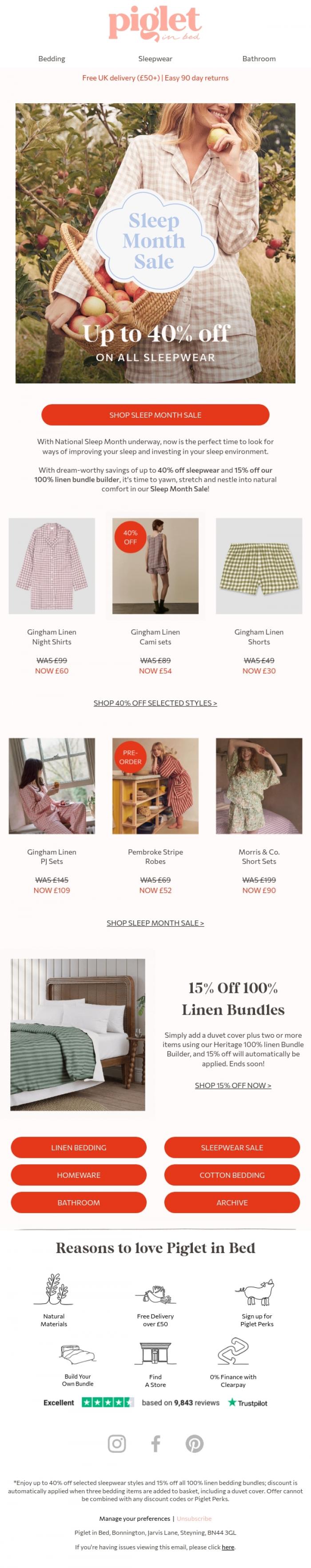Email Design Inspiration from Piglet in Bed, Sleep Month Sale is here!