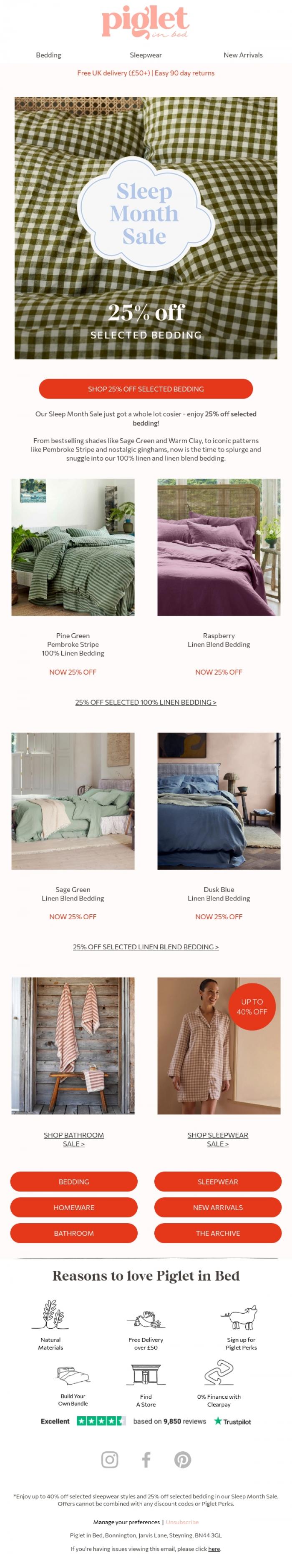 Email Design Inspiration from Piglet in Bed, Open me for 25% off selected bedding!
