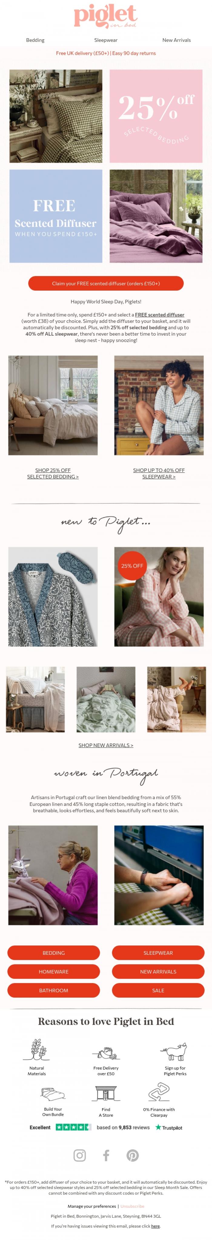 Email Design Inspiration from Piglet in Bed, A FREE Gift + up to 40% off