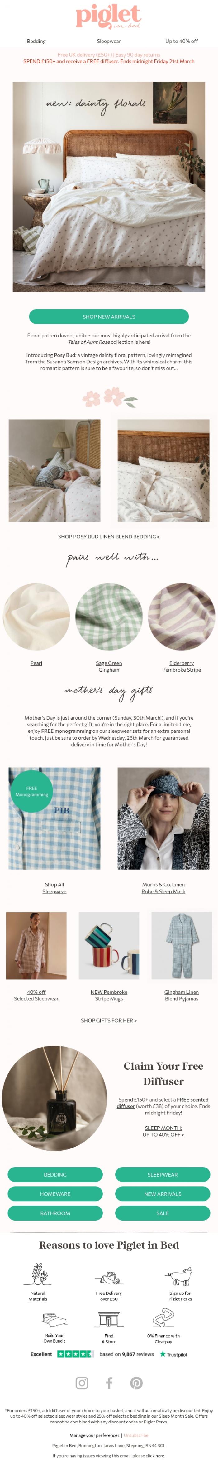 Email Design Inspiration from Piglet in Bed, The NEW floral bedding of your dreams...