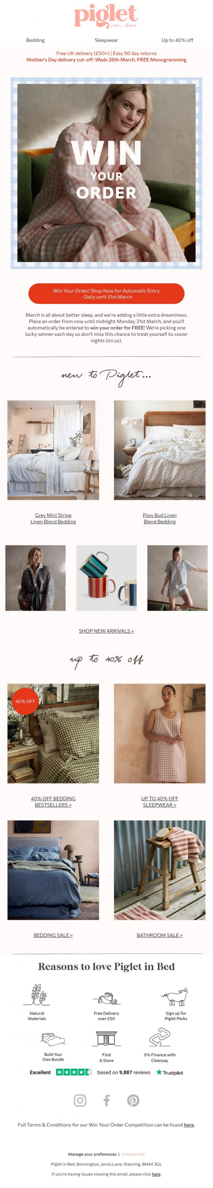 Email Design Inspiration from Piglet in Bed, WIN back your order 🎁
