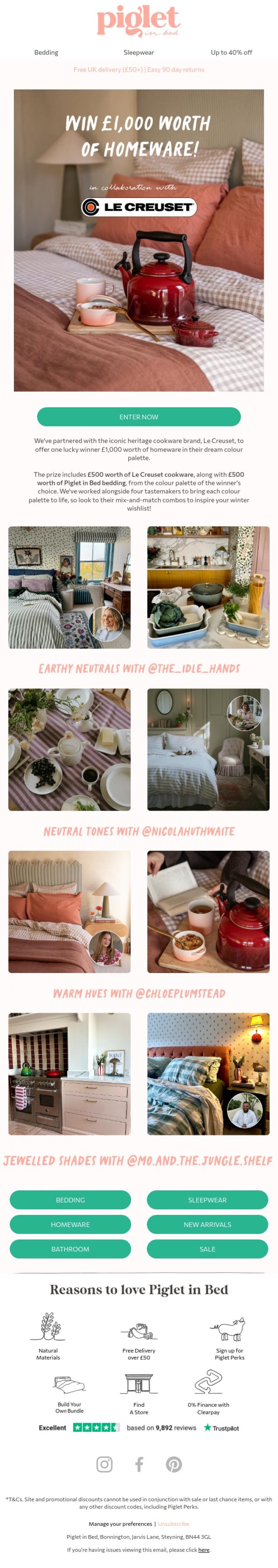 Email Design Inspiration from Piglet in Bed, WIN &pound;1,000 worth of homeware!