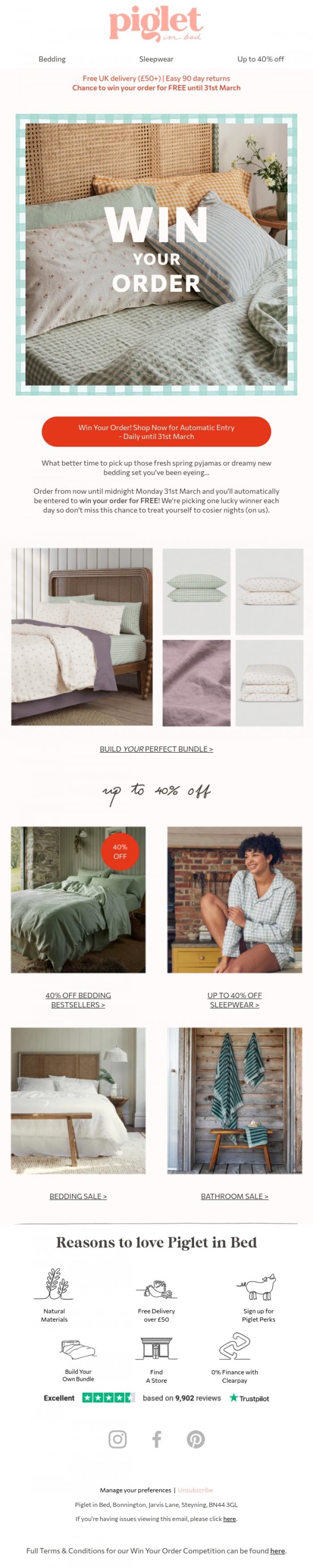 Email Design Inspiration from Piglet in Bed, 40% off bestsellers ends Sunday ⏰