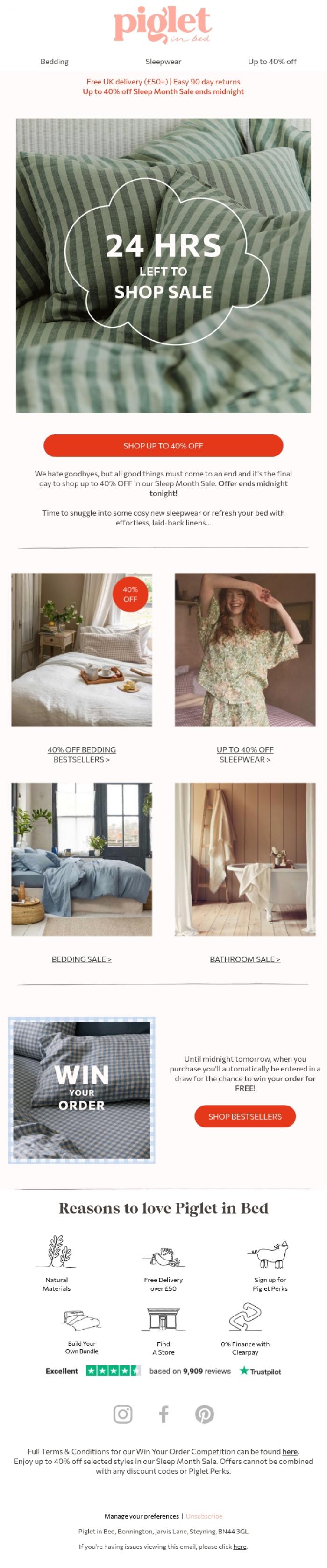 Email Design Inspiration from Piglet in Bed, Final day: 40% off bestsellers ends midnight ✨🌛