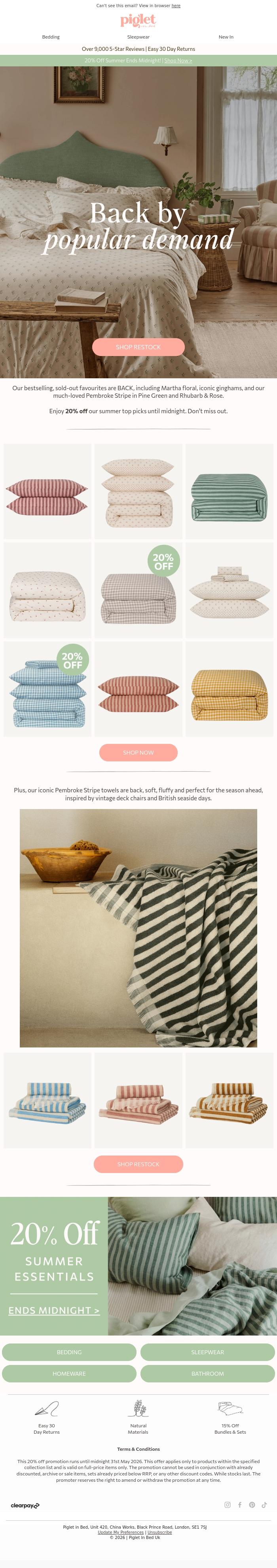 Email Design Inspiration from Piglet in Bed, She's BACK: Martha Bedding 🌼