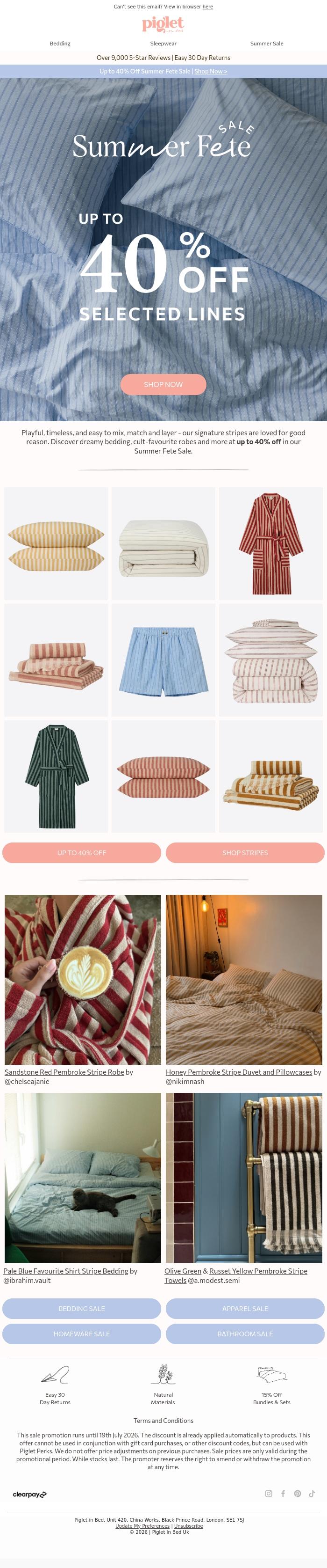Email Design Inspiration from Piglet in Bed, Stripes on sale? Say less.