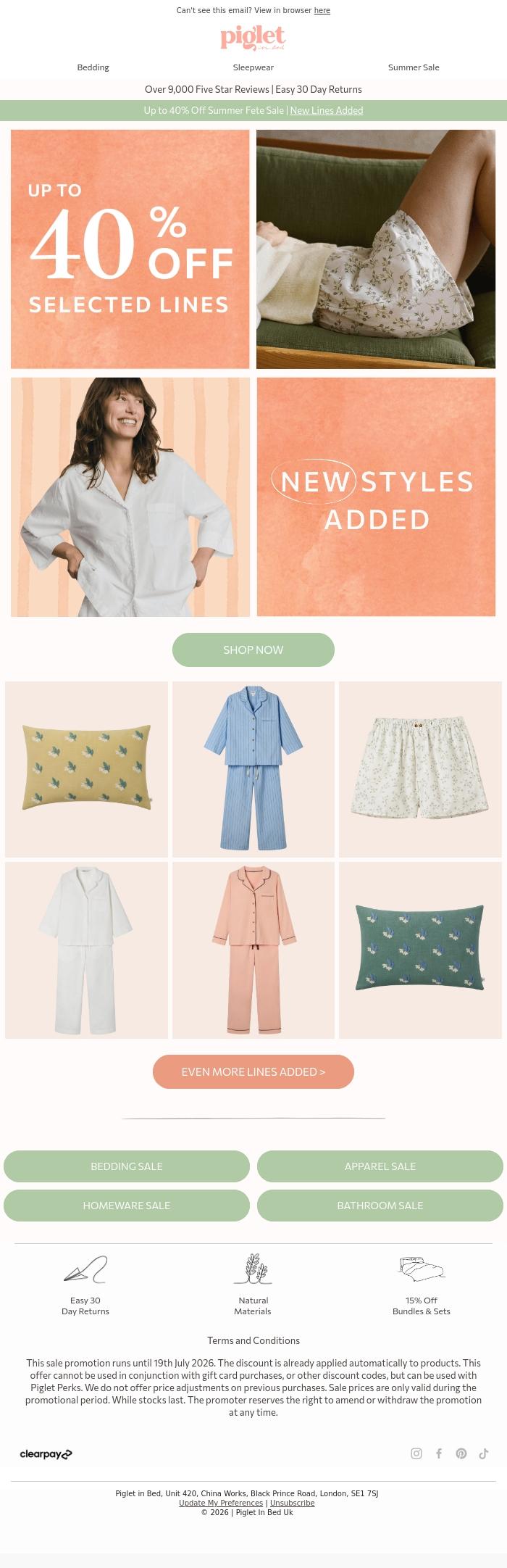 Email Design Inspiration from Piglet in Bed, NEW LINES ADDED TO SALE