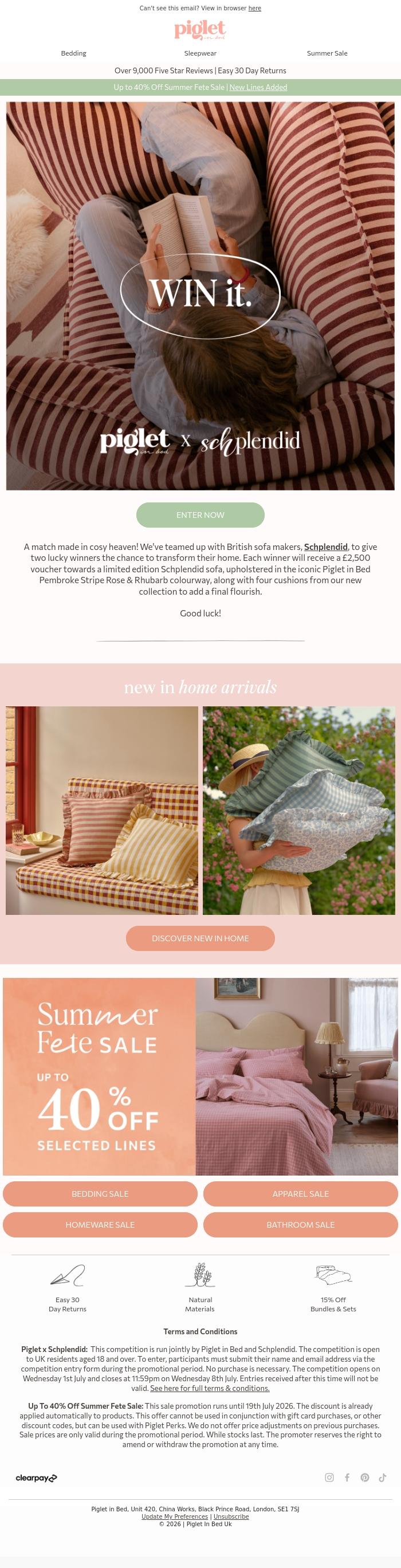 Email Design Inspiration from Piglet in Bed, WIN a limited edition sofa!