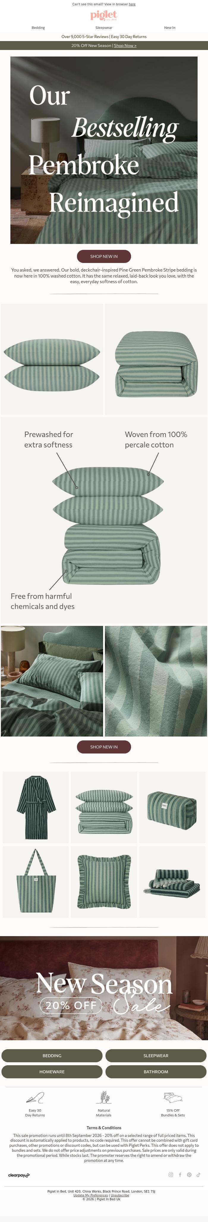 Email Design Inspiration from Piglet in Bed, Pembroke Stripe, Now in Cotton 💚