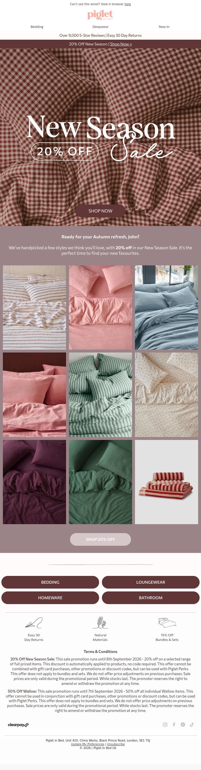 Email Design Inspiration from Piglet in Bed, John, your personalised sale edit is here