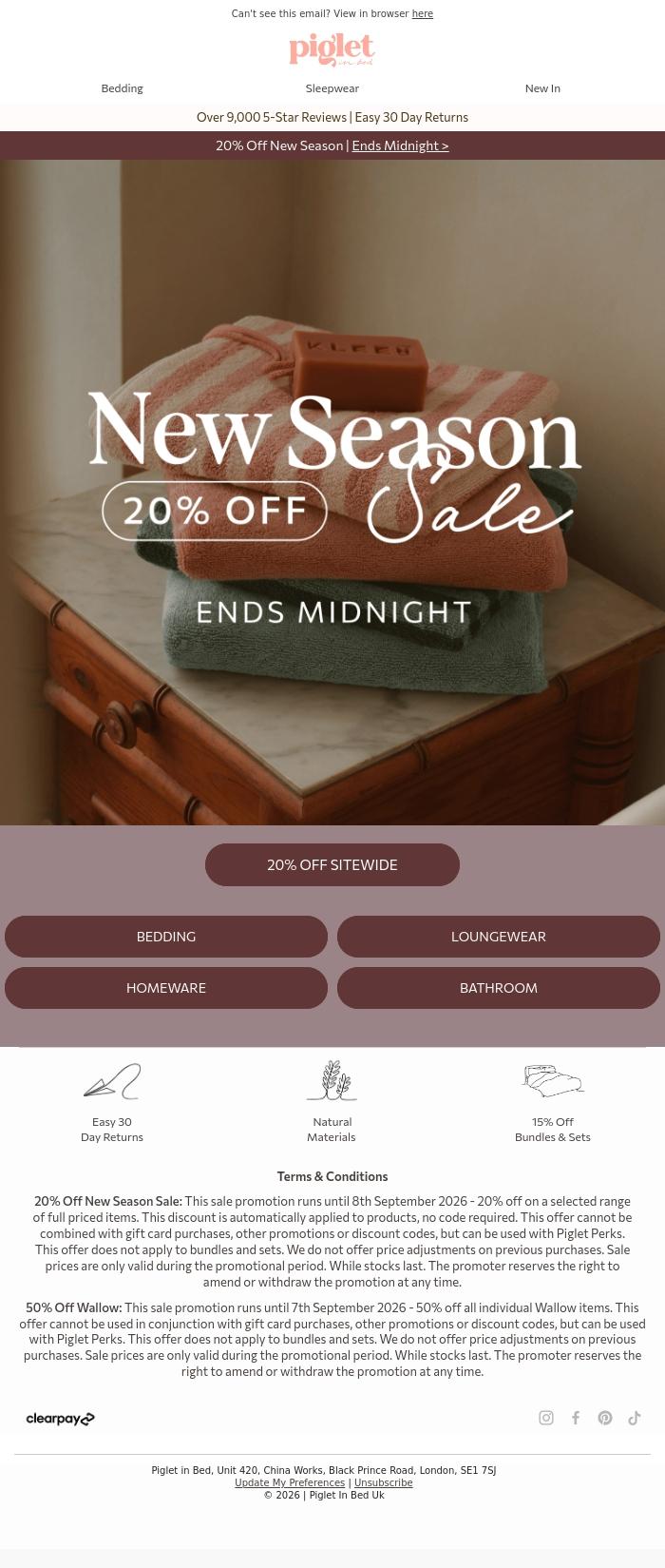 Email Design Inspiration from Piglet in Bed, Your Autumn Refresh Awaits