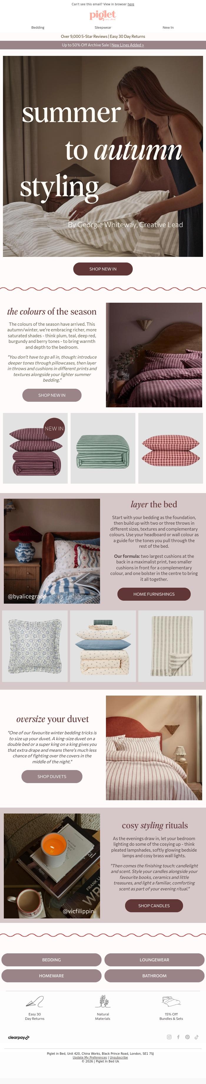 Email Design Inspiration from Piglet in Bed, Expert Series: The Seasonal Switch