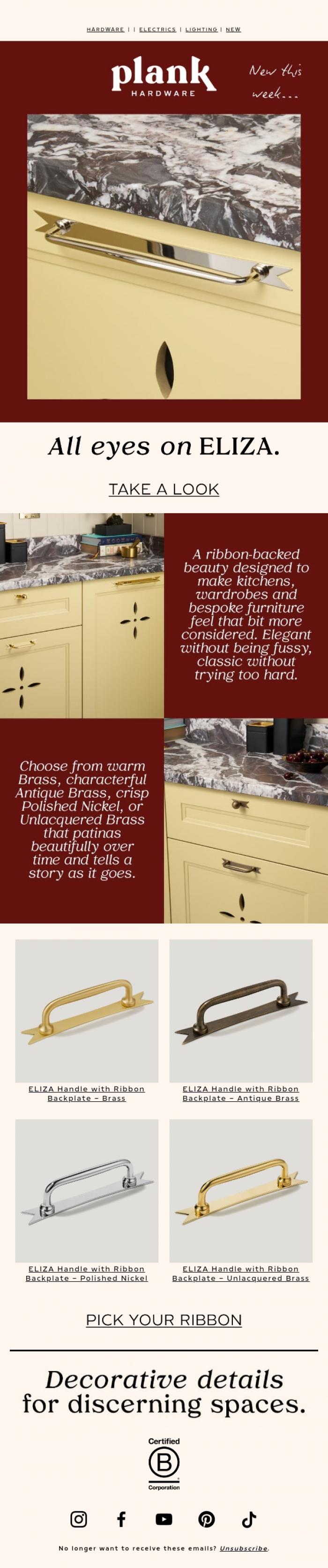 Email Design Inspiration from Plank Hardware, All eyes on ELIZA 👀