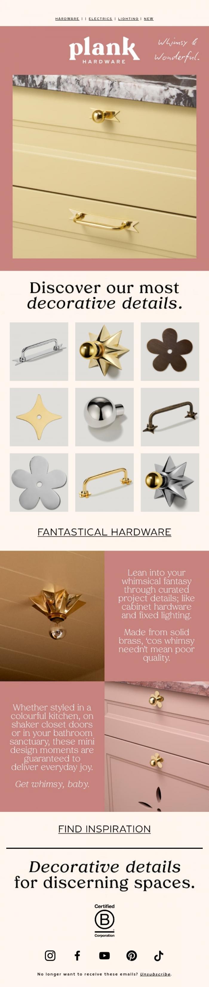 Email Design Inspiration from Plank Hardware, Feeling whimsy? Wonderful 🧚